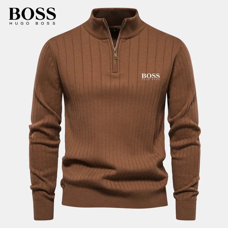 BOSS™ Vertical Ribbed Zip-Neck Sweater
