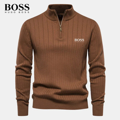 BOSS™ Vertical Ribbed Zip-Neck Sweater
