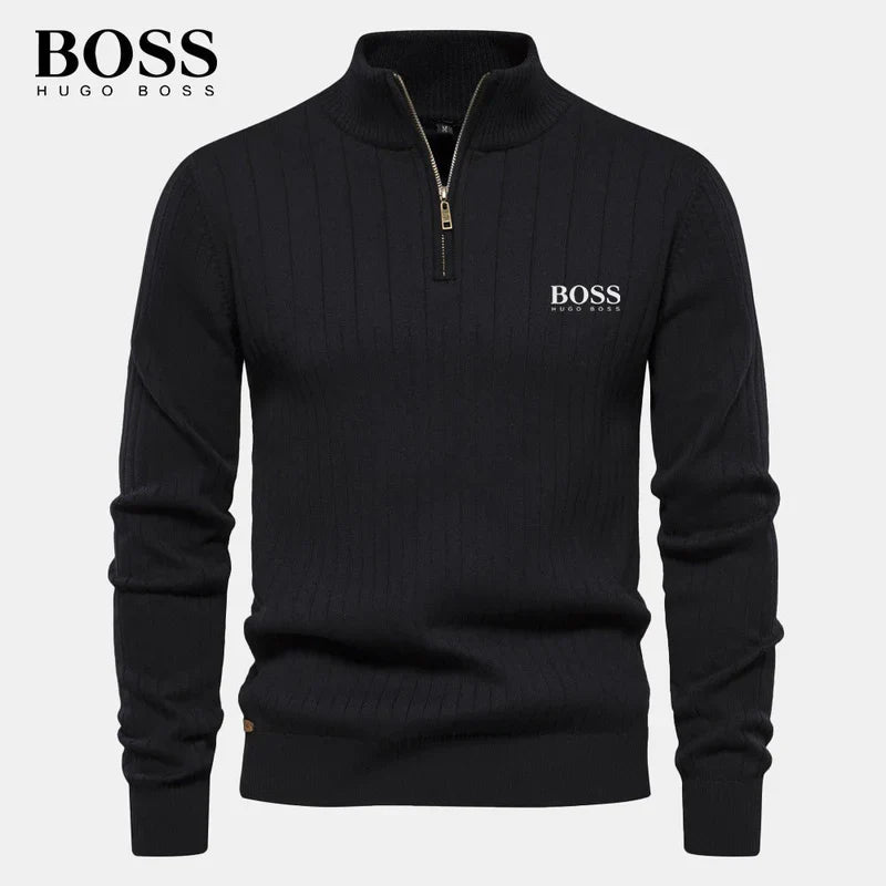 BOSS™ Vertical Ribbed Zip-Neck Sweater