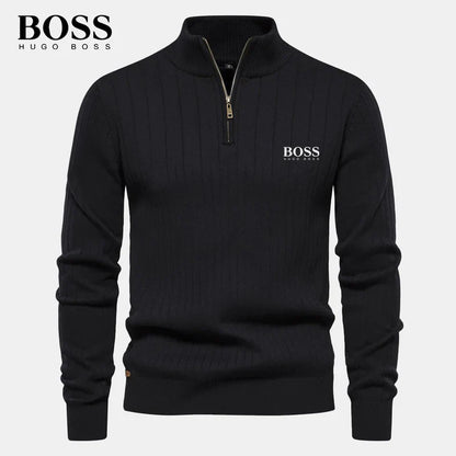 BOSS™ Vertical Ribbed Zip-Neck Sweater