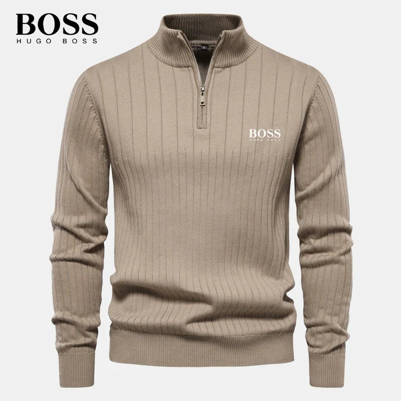 BOSS™ Vertical Ribbed Zip-Neck Sweater