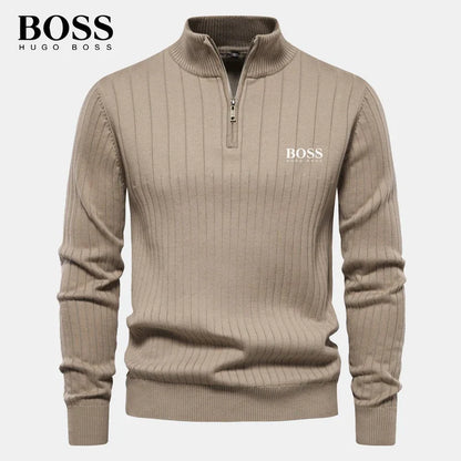 BOSS™ Vertical Ribbed Zip-Neck Sweater