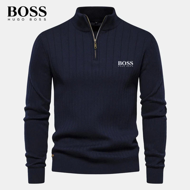 BOSS™ Vertical Ribbed Zip-Neck Sweater