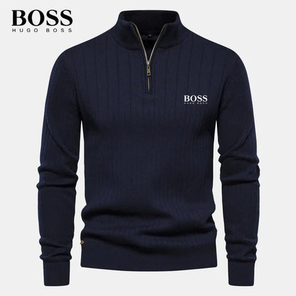 BOSS™ Vertical Ribbed Zip-Neck Sweater